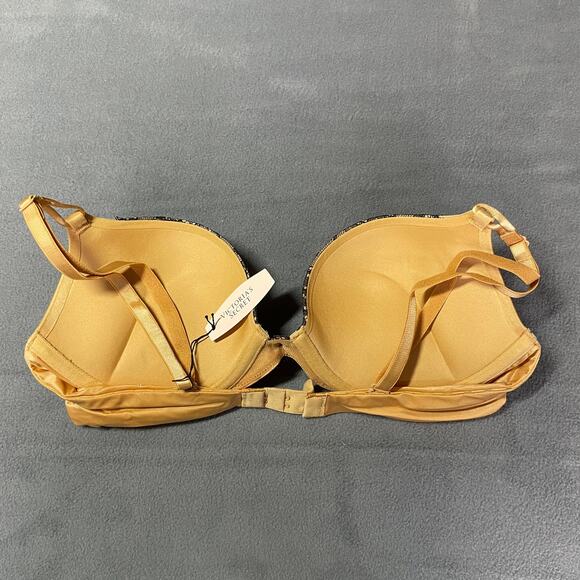 Victoria's Secret Bra 34B Gold Miraculous Plunge Padded 2 Cup Push Up Bombshell - Picture 5 of 10